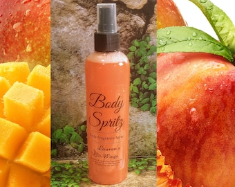 Mango Peach Salsa Body Spritz: Spicy mango and peach with tangerine musk. Instant Body Fragrance Spray + Optional Body Butter