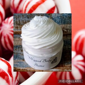 Peppermint Swirl WHIPPED BODY BUTTER,  Deep-Conditioning Cream for Skin, Moisturizing, Peppermint, vanilla cream and a touch of corn mint