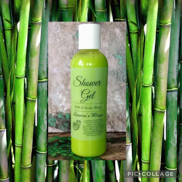 Bamboo SHOWER GEL, Long Lasting Scented Body Wash, orange, grapefruit, fresh green floral creation with tones of lily, hyacinth, lilac