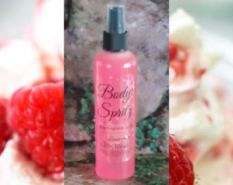 Raspberries & Cream Body Spritz: Raspberry, peach, coconut and vanilla. Instant Body Fragrance Spray + Optional Body Butter