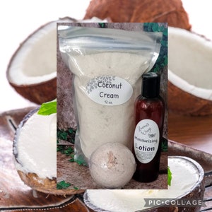 Coconut Cream BATH SALTS w/ option of adding Lotion or Bath Bombs, A buttery sweet blend reminiscent of a coconut custard pie