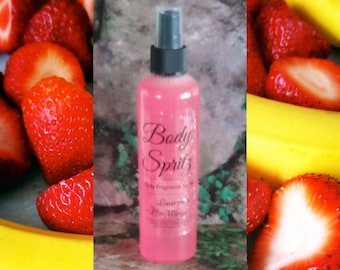 Strawberry Banana Body Spritz: Strawberry, banana and creamy vanilla. Instant Body Fragrance Spray + Optional Body Butter