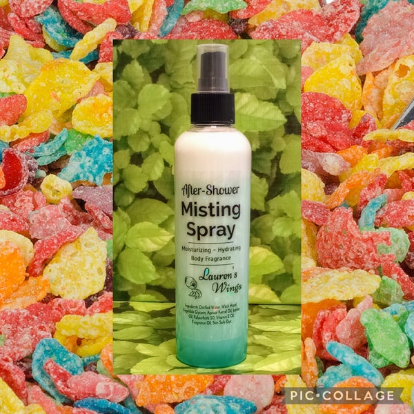 Fruity Pebbles AFTER SHOWER Misting SPRAY, Blend of Skin Soothing Oils, Fruity rice cereal bits coated in sugar make up this fragrance