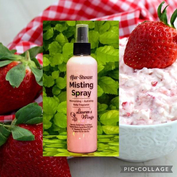 Strawberries & Cream AFTER SHOWER Misting SPRAY, Blend of Skin Soothing Oils, Fresh cut ripe strawberries topped with cool whipped cream