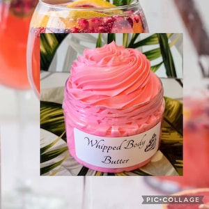 Pink Sangria WHIPPED BODY BUTTER,  Deep-Conditioning Cream for Skin, Valencia orange, tropical pineapple and maraschino cherry