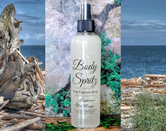 Driftwood & Sea Salt Body Spritz: Fir, ozone and citrus with clean musk. Instant Body Fragrance Spray + Optional Body Butter