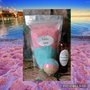 Exotic PInk Sands BATH SALTS w/ option of adding 4 oz. Lotion, Alluring island escape w/ mix of citrus, sweet florals, spicy vanilla