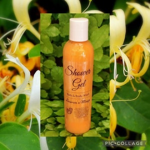 Honeysuckle & Jasmine SHOWER GEL, Long Lasting Scented Body Wash, Jasmine and Honeysuckle intertwines w foliage, sandalwood