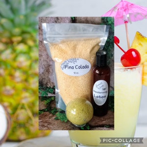 Pina Colada BATH SALTS w/ option of adding Lotion or Bath Bombs, A tropical mix with coconut, pineapple and a mixture of other fruits