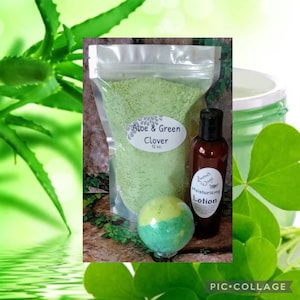 Aloe & Green Clover BATH SALTS w/ option adding 4 oz. Moisturizing Lotion, Clover, fresh dew drops, citrus add sparkle to this green blend