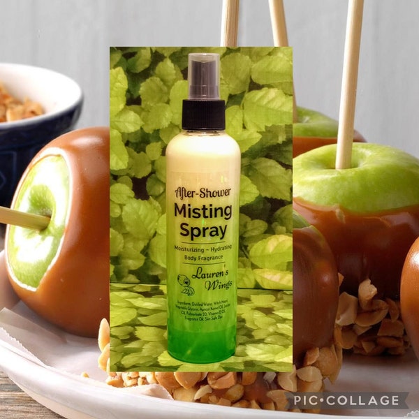 Caramel Apples AFTER SHOWER Misting SPRAY, Blend of Skin Soothing Oils, Crisp green fall apple with warm buttery tones, spiced caramel