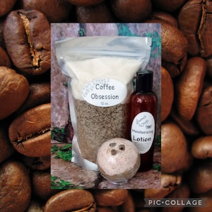 Coffee Obsession BATH SALTS w/ option of adding 4 oz. Lotion, Citron Peel, Caramel Crème, Kona Coffee, Mocha Latte, Brazilian Sugar