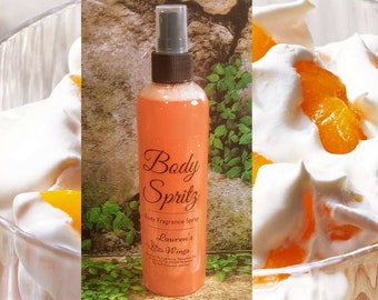 Peaches & Cream Body Spritz: Fresh peach with smooth sweet cream. Instant Body Fragrance Spray + Optional Body Butter