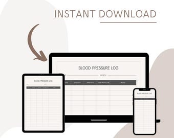 Registro de presión arterial imprimible / Plantilla de seguimiento de presión arterial alta / Hipotensión / Hipertensión / Diario de frecuencia cardíaca / A4, A5, Carta de EE. UU. PDF