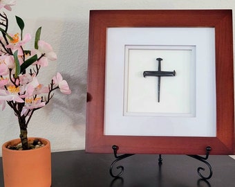 Minimalist Christian Home Decor 10" x 10" Wall Hanging Nails and Cross Housewarming Gift for Christian, Religious Minimalist Gift