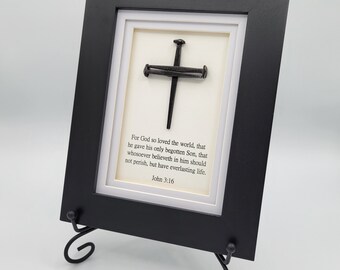 John 316 Christian Home Decor, Black Frame Nails and Cross Wall Art, Unique Gift For New Home, Religious Gift