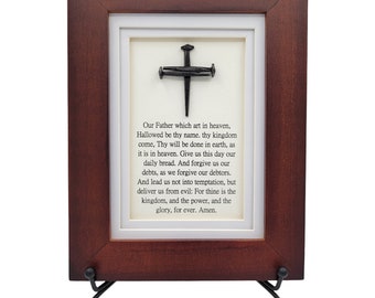 Lord's Prayer Christian Gift, Religious Gift, Christian Home Decor, Unique Wedding Gift, Brown Frame
