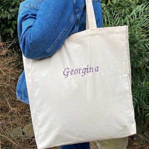 Embroidered Tote Bag Personalised Name Reusable 100% Cotton Recycle Gift | Cotton Canvas Shopping Bag | Buy a Perfect Gift