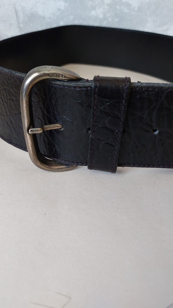 Vintage FURLA Leather Belt: Black, Silver Buckle, Made in  display picture 2