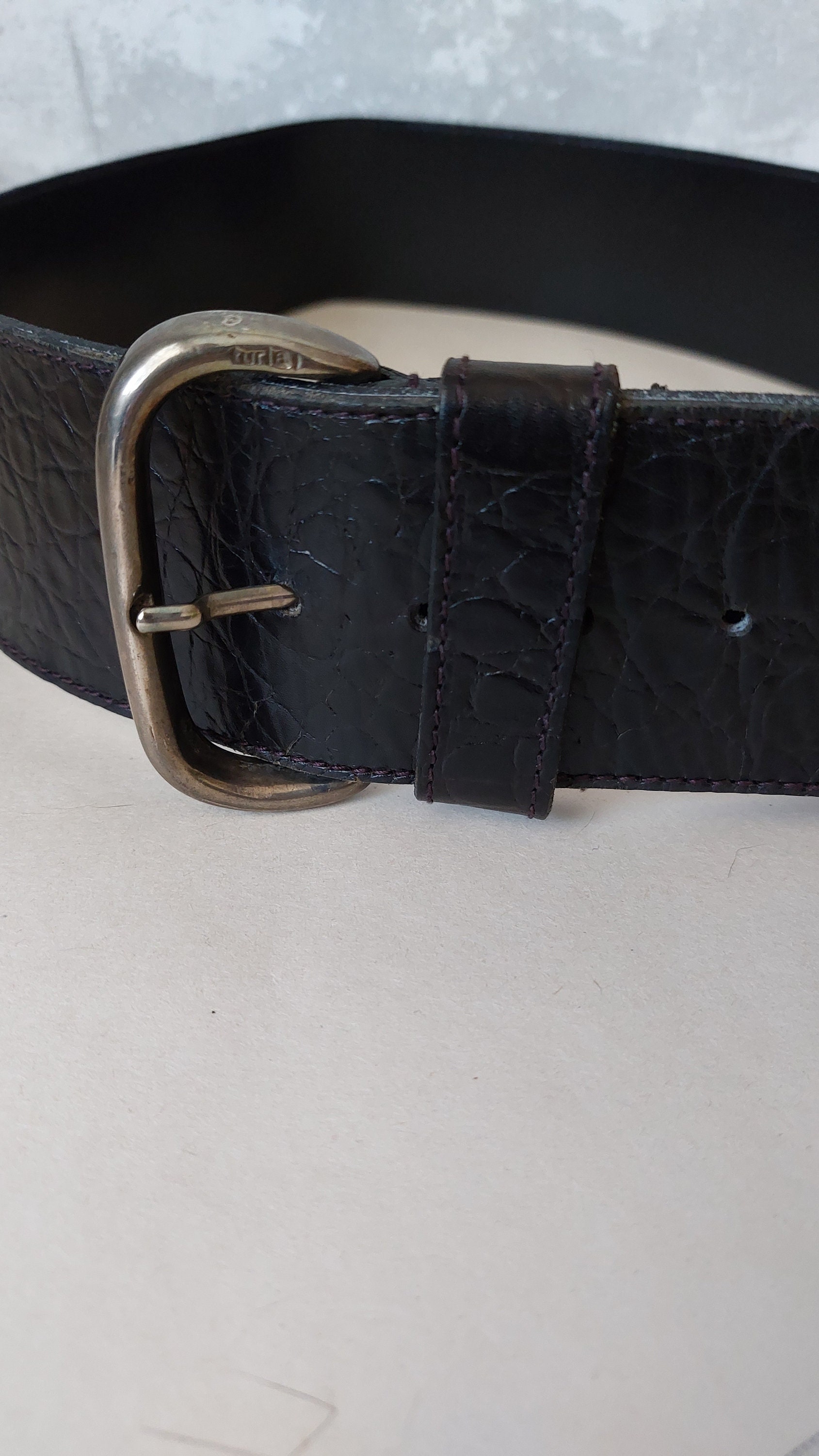 Vintage FURLA Leather Belt: Black, Silver Buckle, Made in 