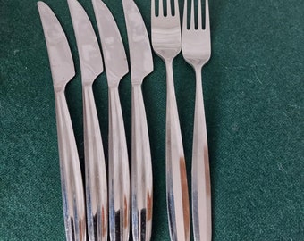 Hackman Carelia,cutlery set 6 parts,4 dessert knifes,1 dinner fork and 1 dessert fork,designed by Bertel Gardberg,Finland