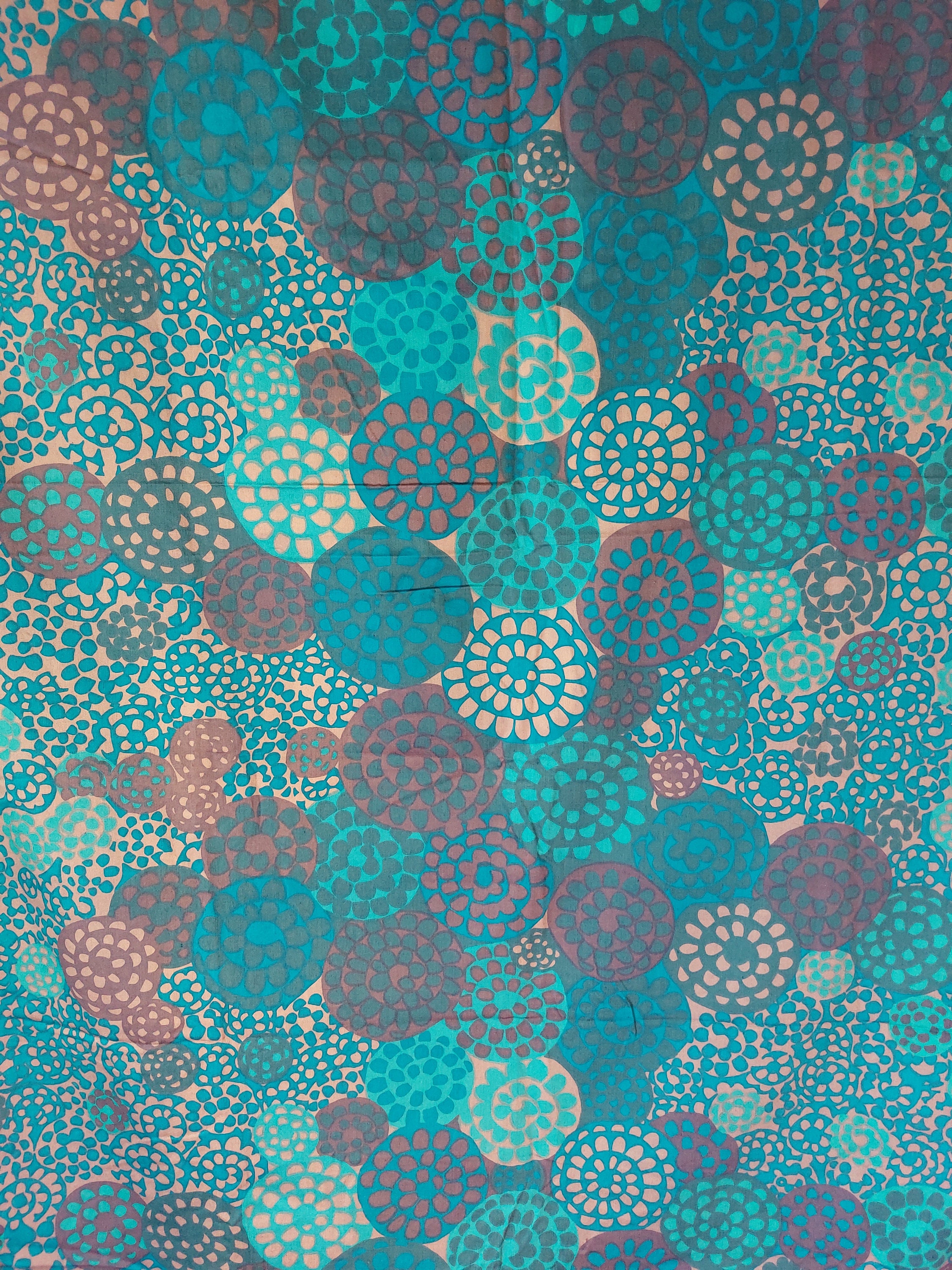 Vintage Marjatta Metsovaara Fabric: 1962 Joiku Blue Cotton Satin