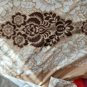 Marimekko OY Suomi Finland Maija Isola &quot;Ananas&quot;,1963,Two vintage homemade short curtains and a narrow tablecloth in brown and beige tones