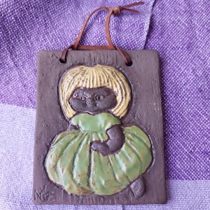 Ninnie Forsgren Ceramic Wall Plaque &quot;girl in green dress&quot; BROMMA Keramik Sweden