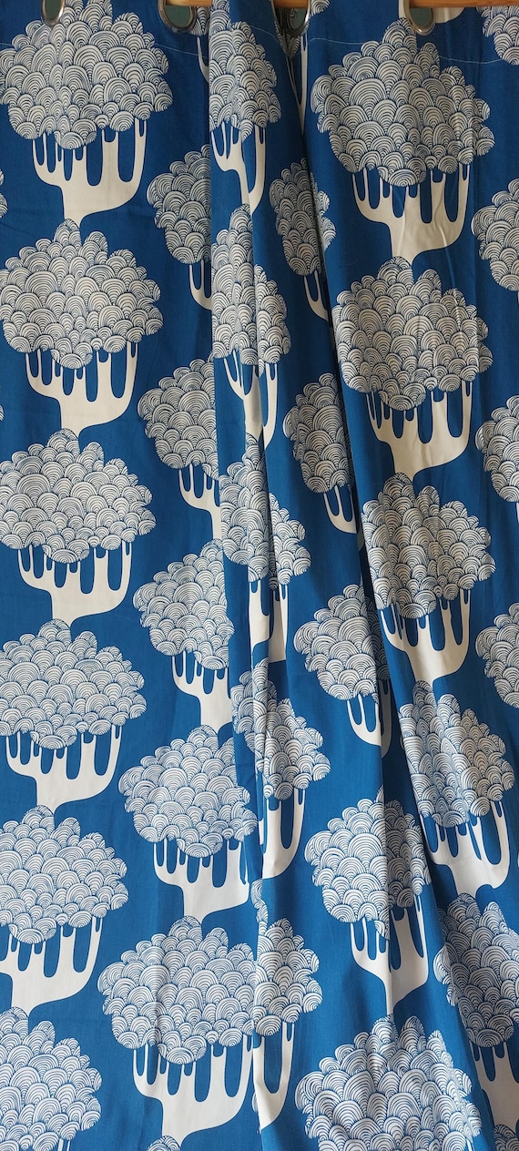 IKEA Kajsamia Emma Hagman | Pair of Curtains | Blue White 1999 | Metal Grommet |  Sweden
