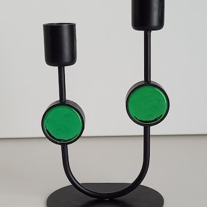 Ystad Metall Candleholder Gunnar Ander Wrought Iron and Green Glass Sweden