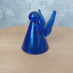Blue glass angel figurine,art glass,signed EM,H-7,5 cm