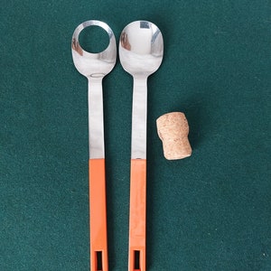 Vintage Boda Buffe Salad Serving Set: Stainless Steel With Orange