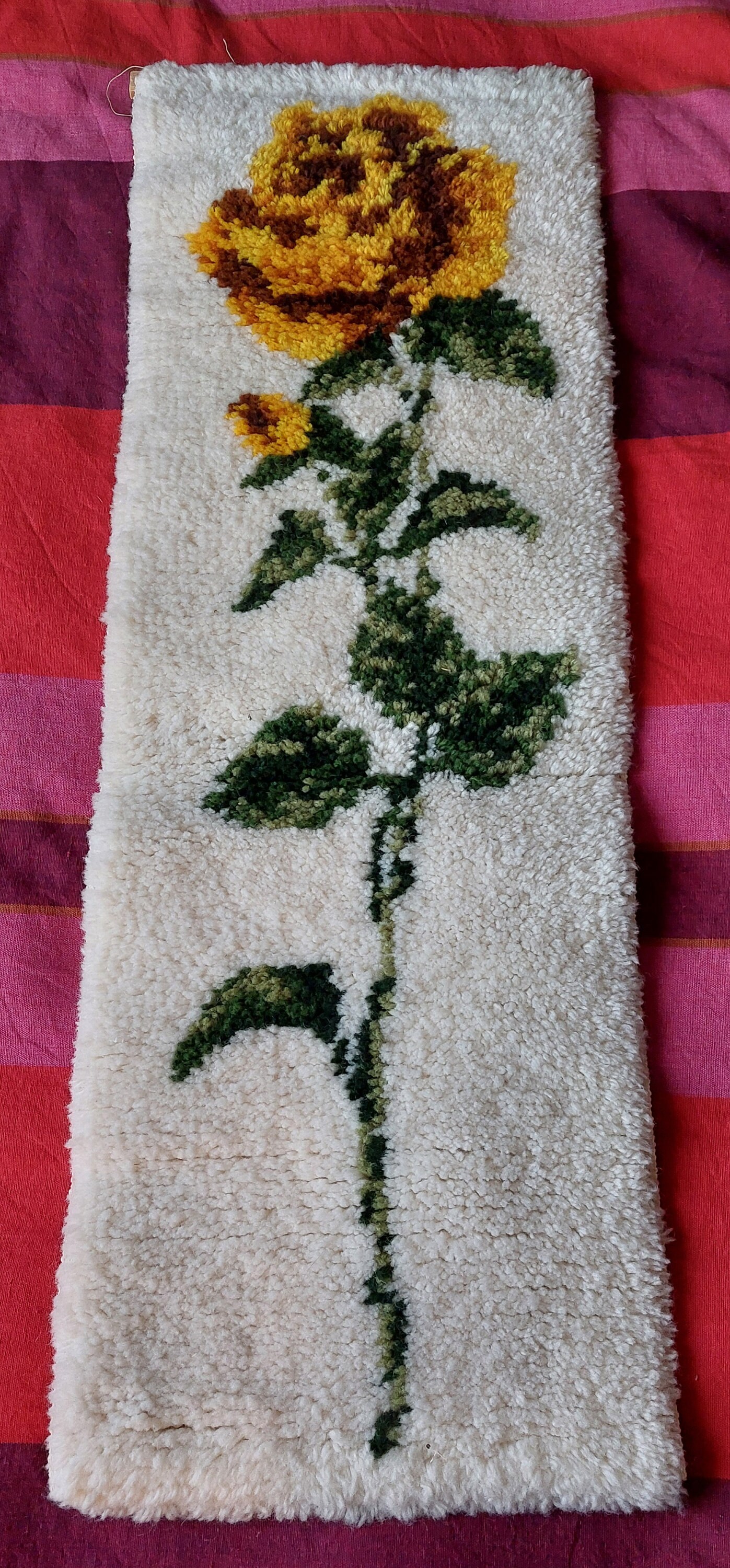 Vintage yellow rose wool weave/tapestry, handmade wall hanging, home decor, wall wool art , wall design