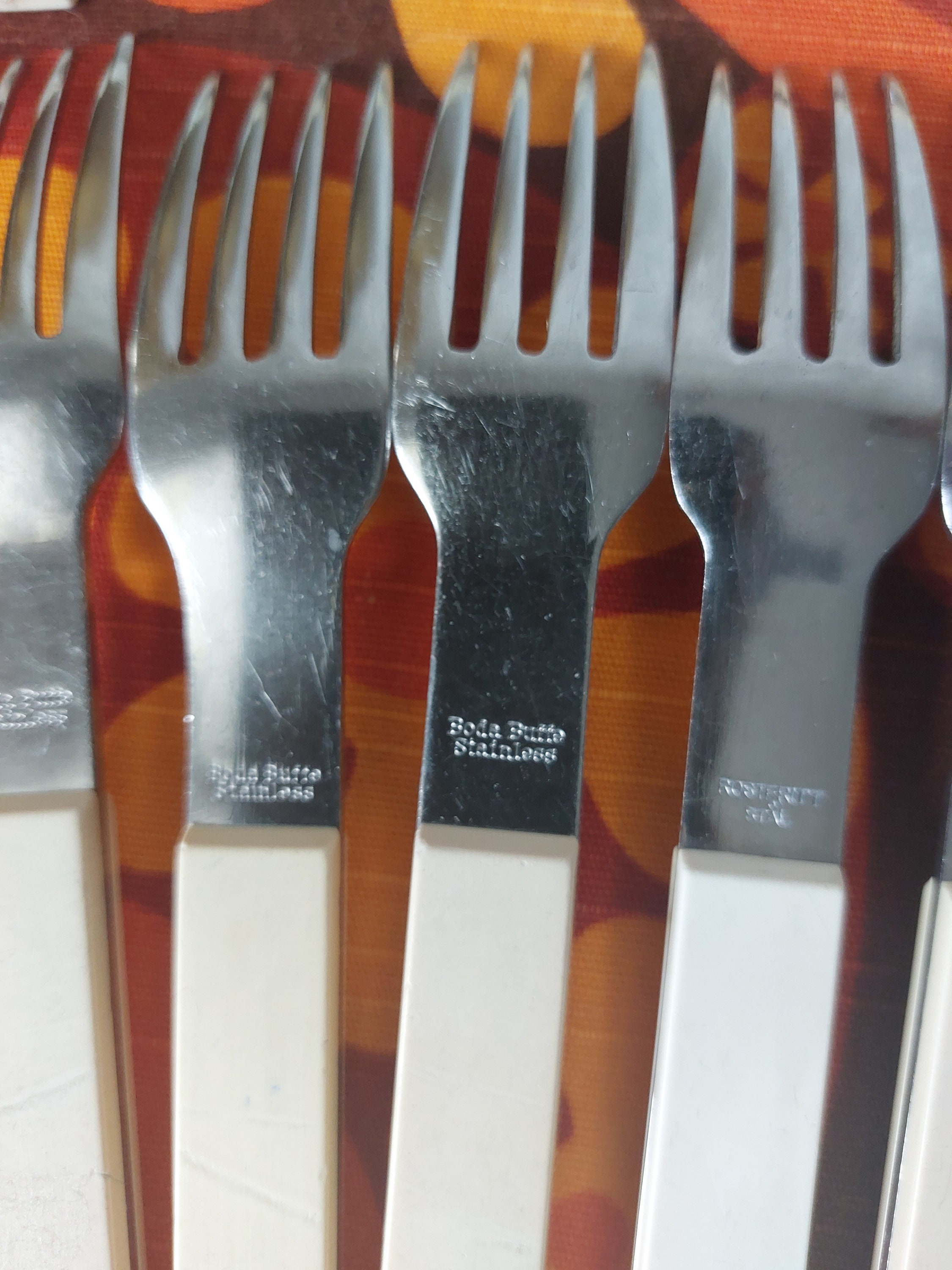 Vintage Boda Buffe Stainless Cutlery Set: Beige Handle Flatware