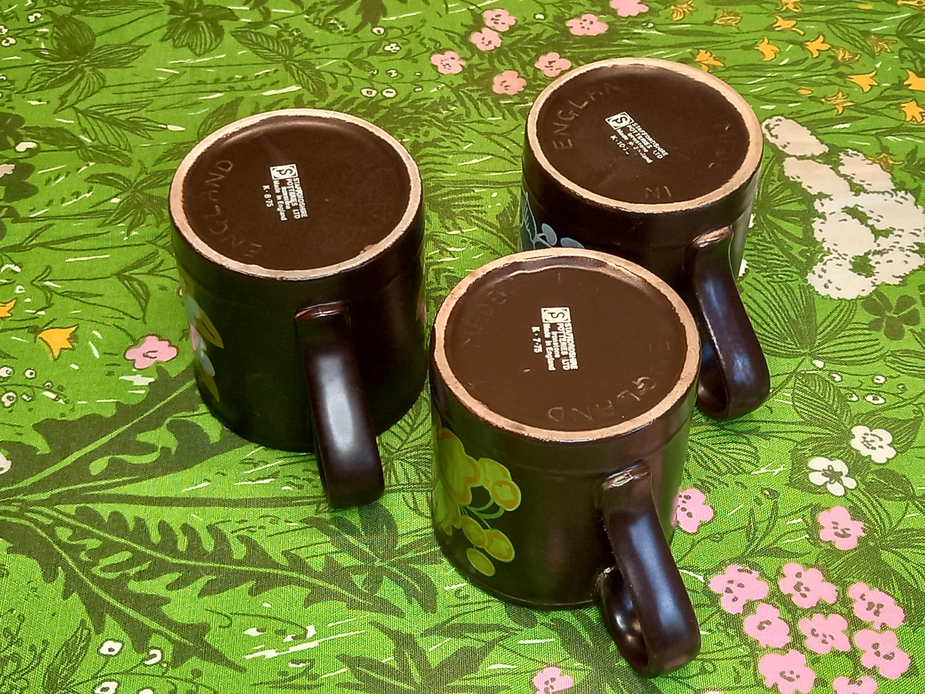 Staffordshire Potteries Ltd,set of 3 Floral and Geometric Mugs