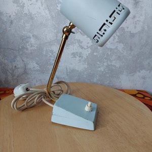 Midcentury stylish pastel light blue with gold, vintage lamp for your home 60-70s.