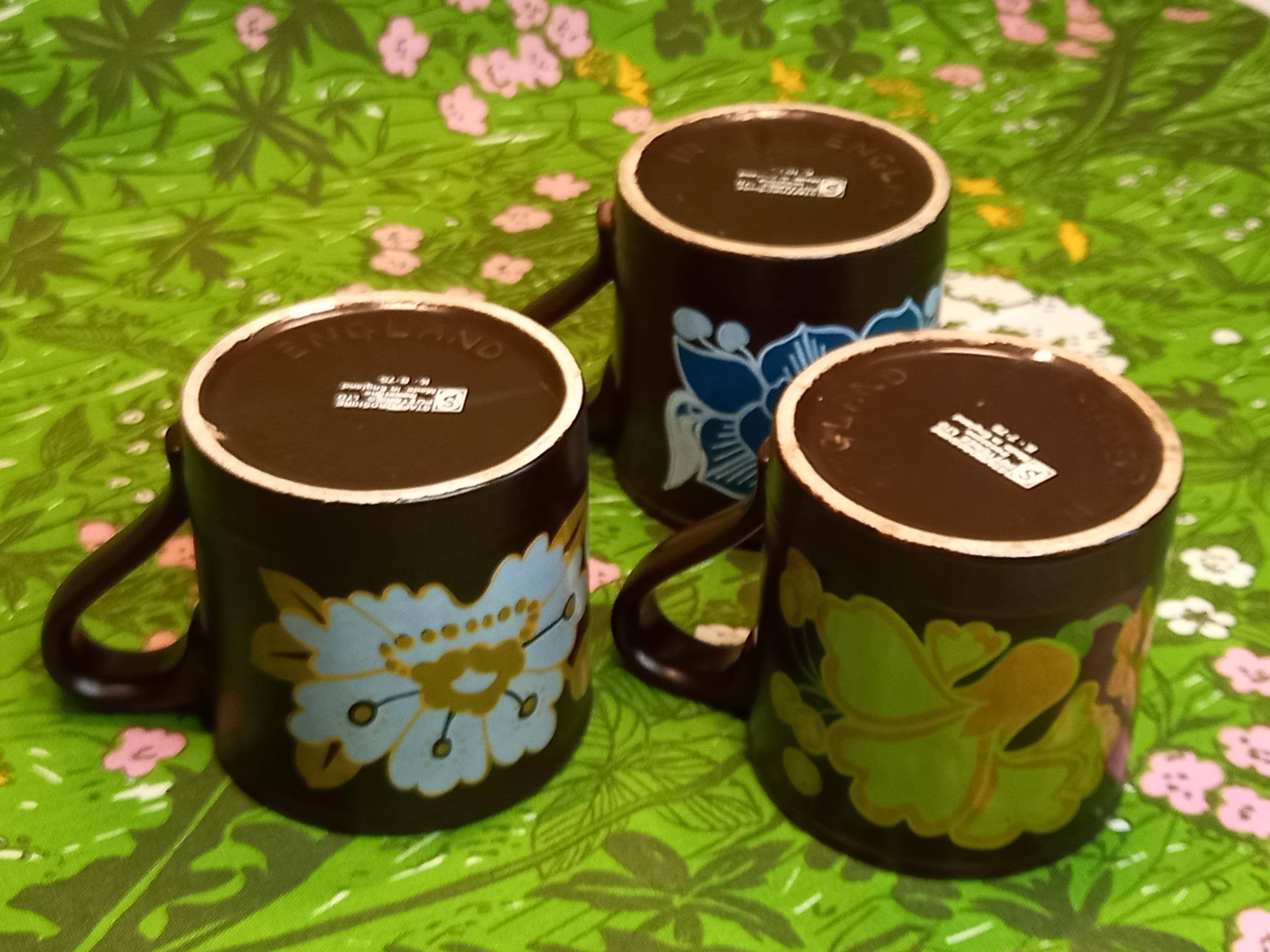 Staffordshire Potteries Ltd,set of 3 Floral and Geometric Mugs