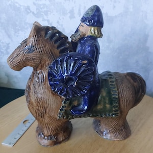 Vintage Pottery Viking on a horse figurine &quot;Ålleberg&#39;s Rider&quot; - Hand Made by Åsa Gustavsson, Sweden