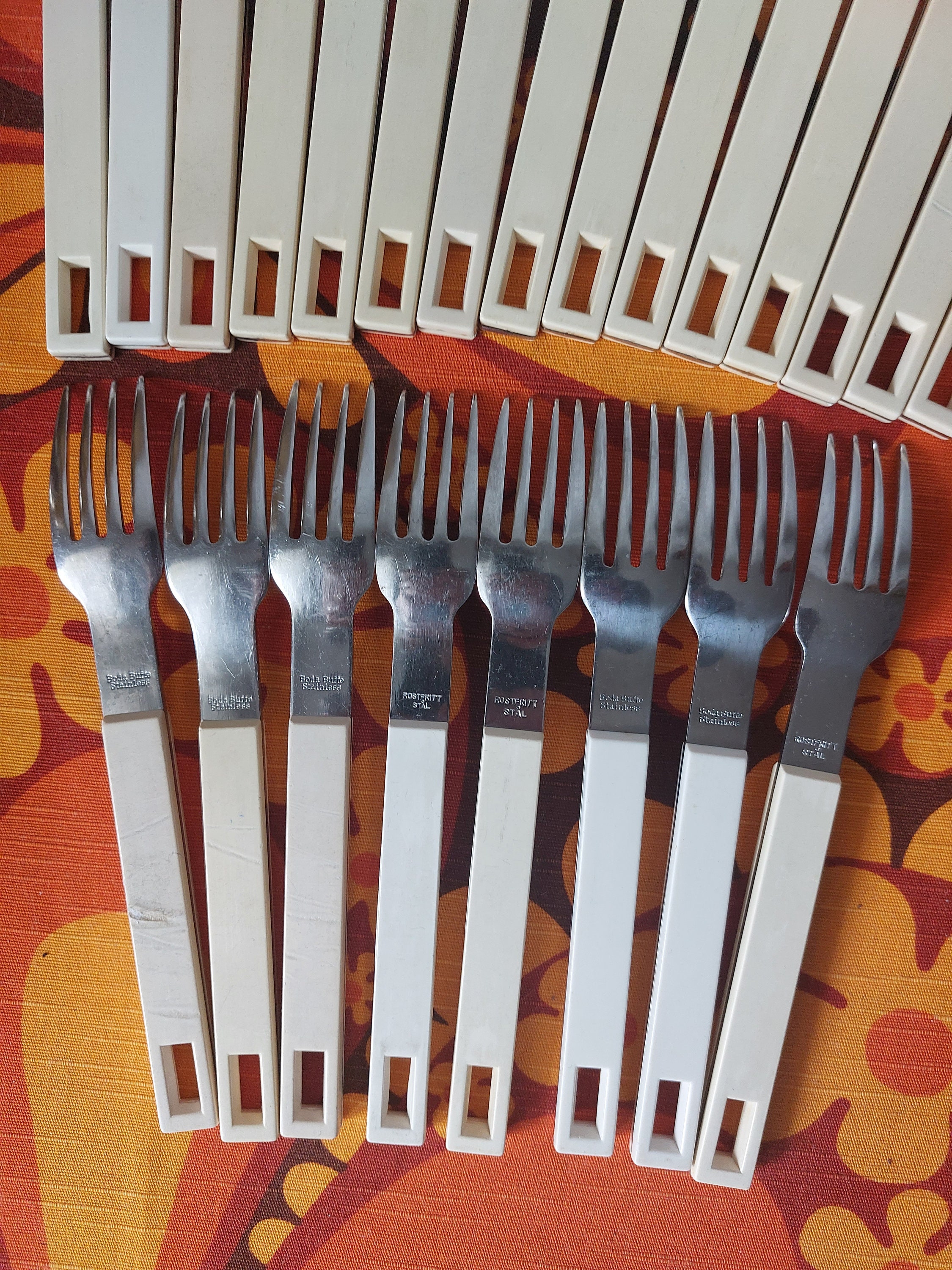 Vintage Boda Buffe Stainless Cutlery Set: Beige Handle Flatware