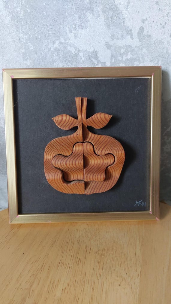Wall Decor Wooden Puzzle 3D Apple, Framed, Signed,mk-81. - Etsy