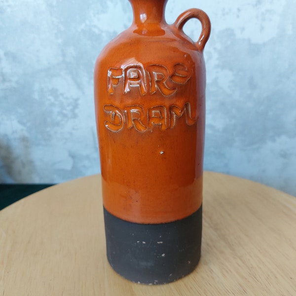 Vintage Fars Dram, Swedish Studio Pottery, Moonshine, Jug /botlle, Folk Art,Orange glaze