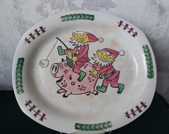 Very rare Upsala Ekeby, Gefle,serving plate "Tomtegubbar"( Santas),Sweden