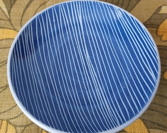 Swedish Ceramic Blue Bowl striped from Upsala Ekeby, 1960s