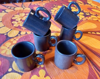 Set of 6 Vintage ceramic brown small cups, Hungary