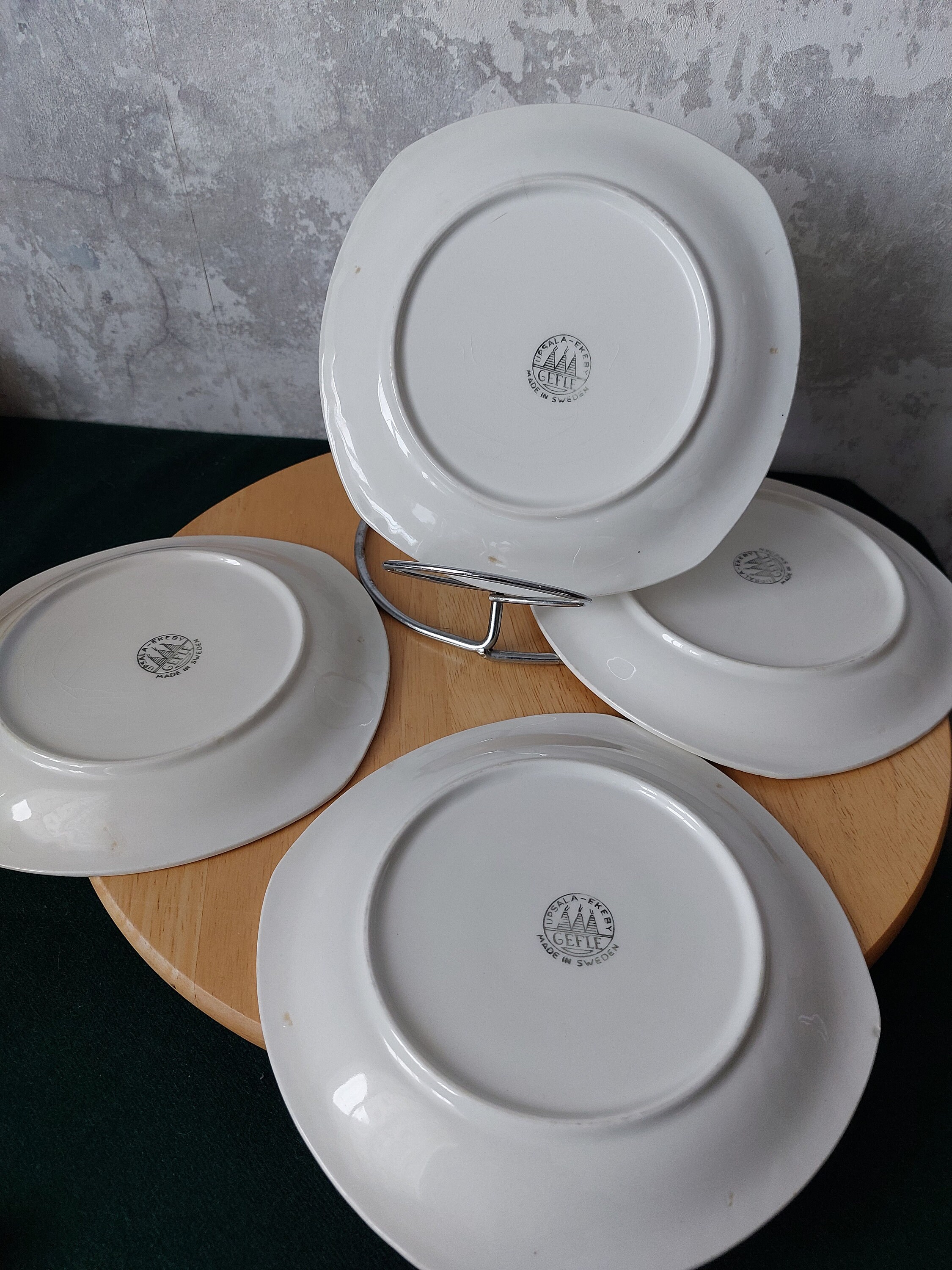 Gefle/UpsalaEkeby＊ATLANTICA＊・* Upsala Ekeby,gefle, Yellow Plates,set of 4 Plates 18 X 18cm, Retro