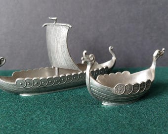 Two Vintage Small Hand-cast Pewter Viking Ships Drakkar - Etsy