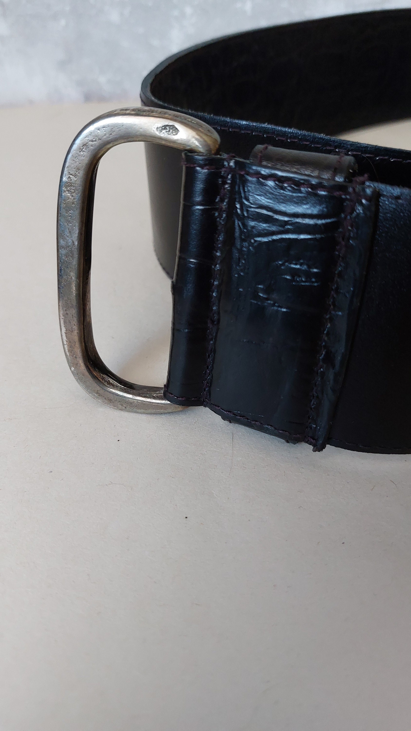 Furla Black Leather Belt with Silver Buckle Vintage FURLA Leather Belt: Black, Silver Buckle, Made in  main image 4
