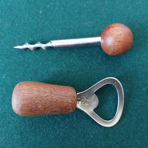 Vintage Corkscrew and Bottle Opener Set with Wooden Handles
