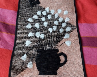Vintage tapestry by Hanhisalon Kutomo,Finland, Woven wall hanging, Vase with Flowers, wall decor ,Scandinavian tapestry