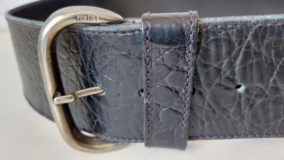 Vintage FURLA Leather Belt: Black, Silver Buckle, Made in  display picture 2